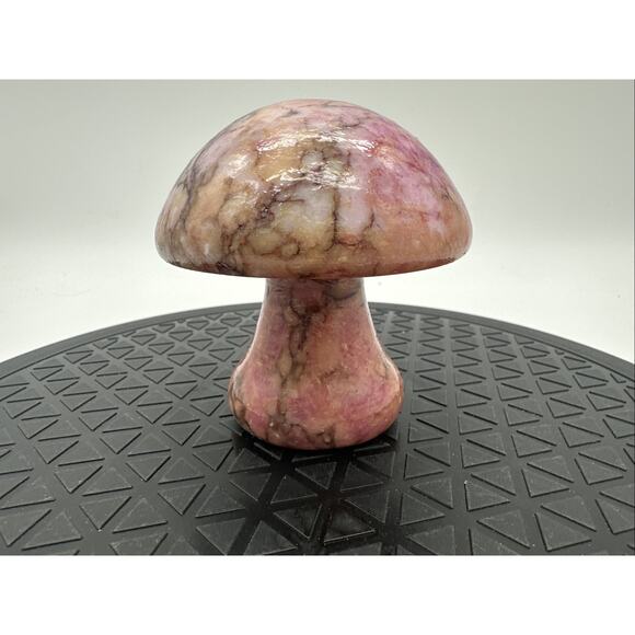 Vtg. MCM Retro Pink Genuine Alabaster Mushroom-Hand Carved Italy